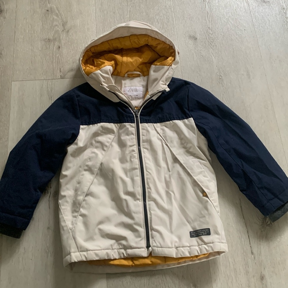 Mid season coat for boys from Zara size 6 cool block navy beige hood pockets